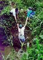 Hiking across acreek