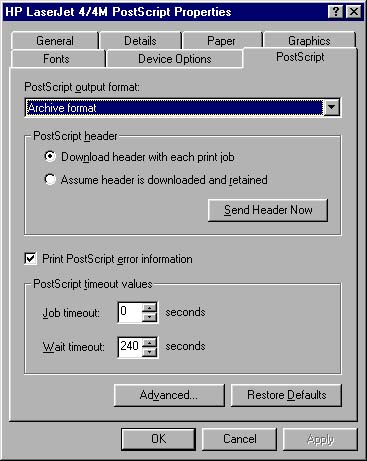 postscript output option archive format your computer